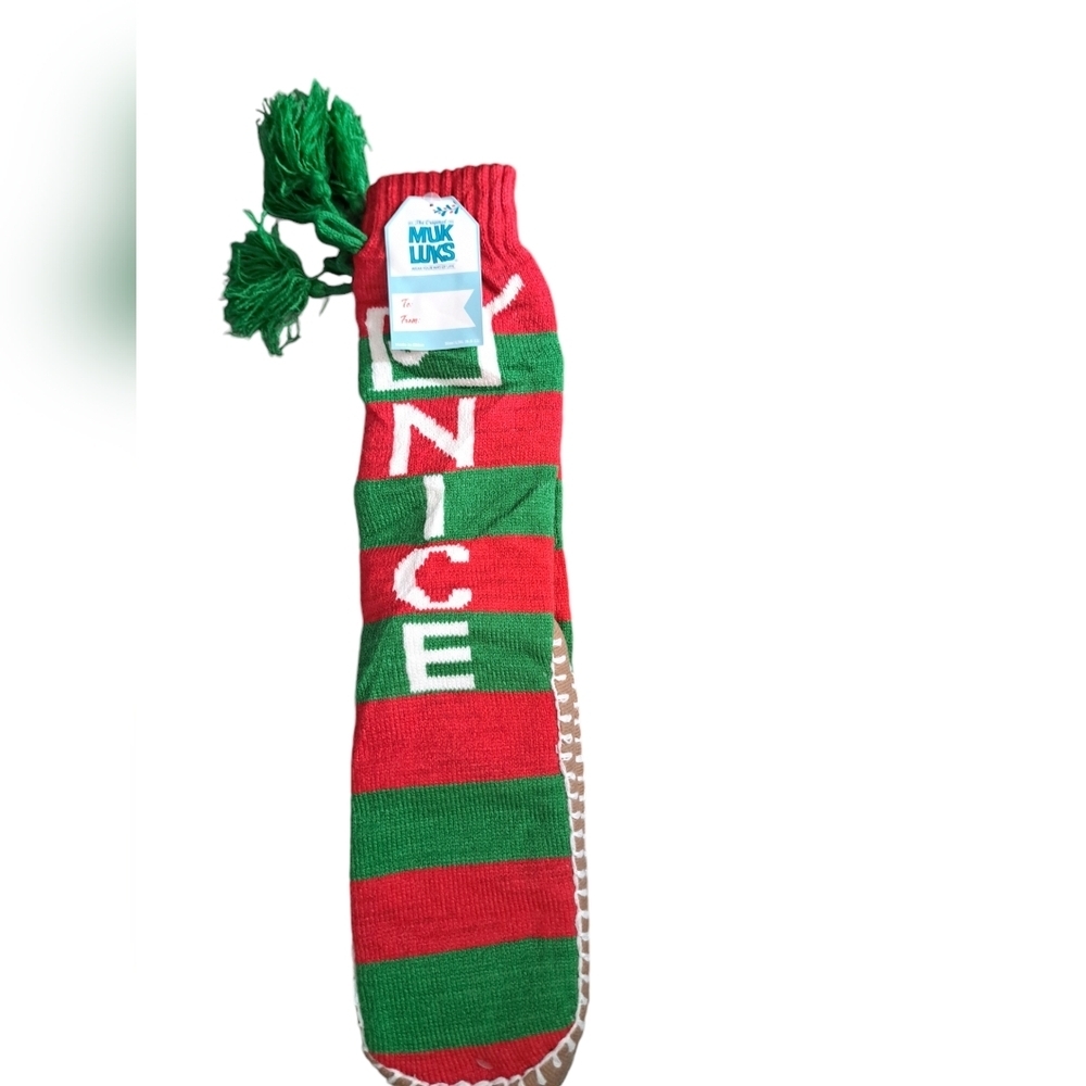 The ORIGINAL MUK LUKS Long knitted slipper socks Christmas Holiday stripes L/XL